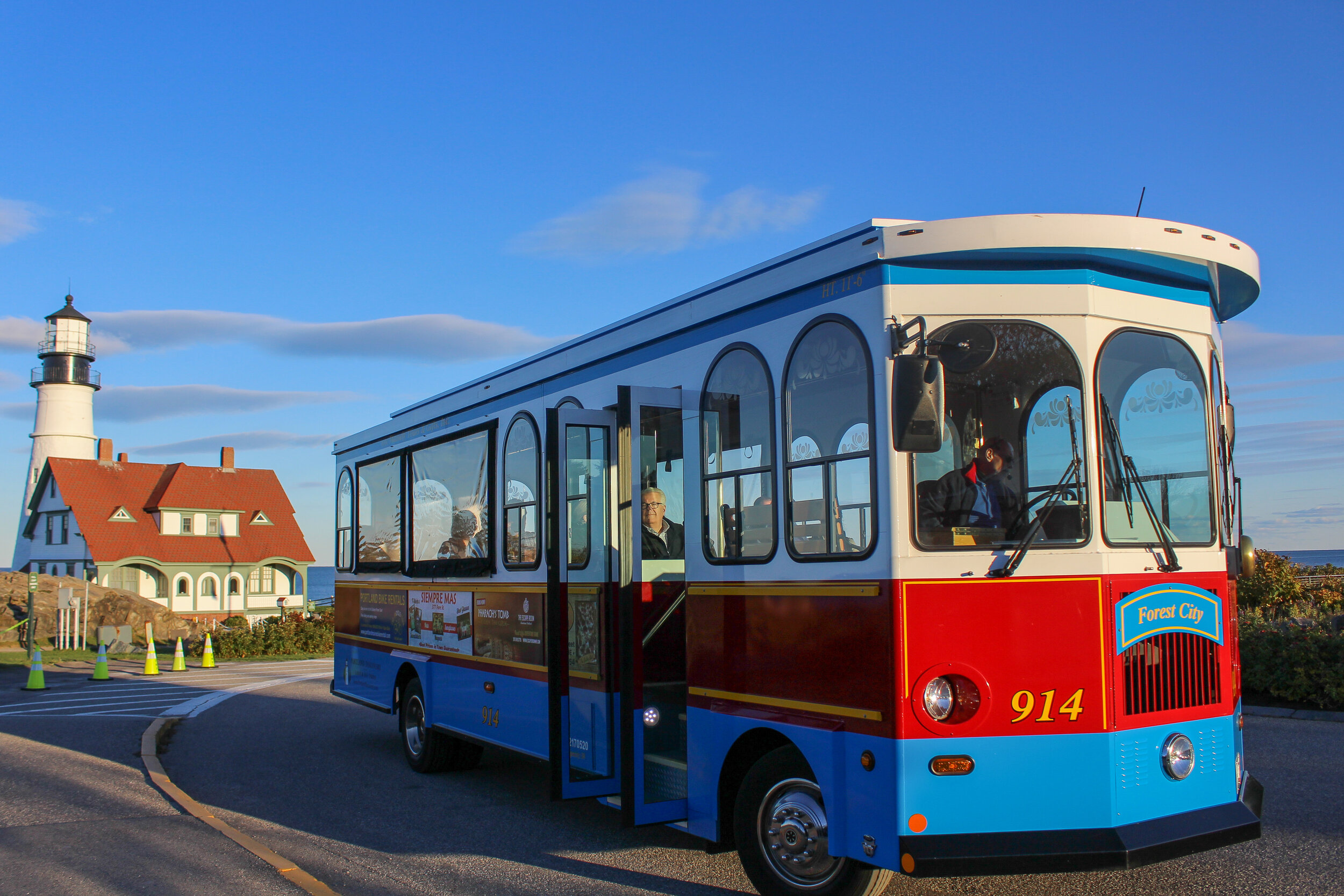 a bus that is parked on the side of a road