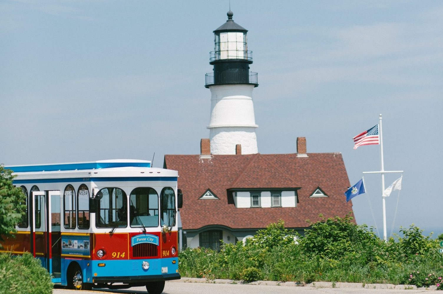 a bus travels down the tracks