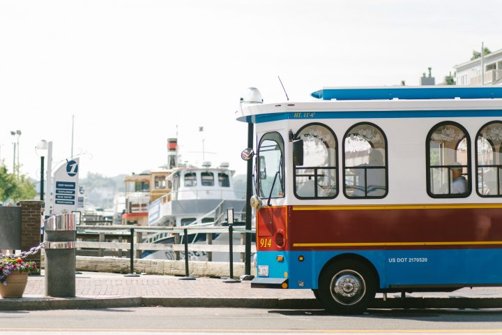 a bus that is parked on the side of a road